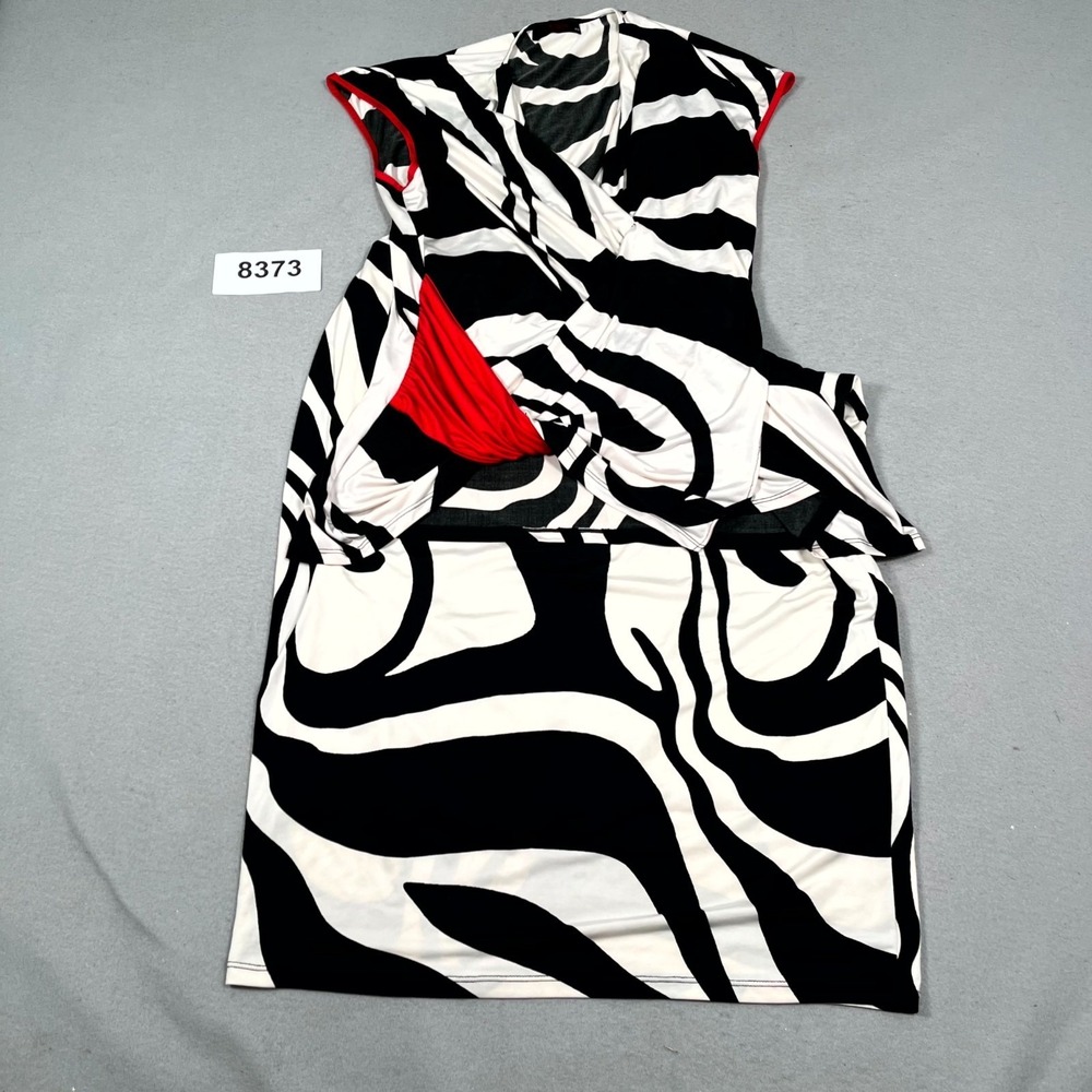 VERDA 2 Piece Top & Skirt Womens 46 White Black Zebra Print Knotted Waist V Neck
